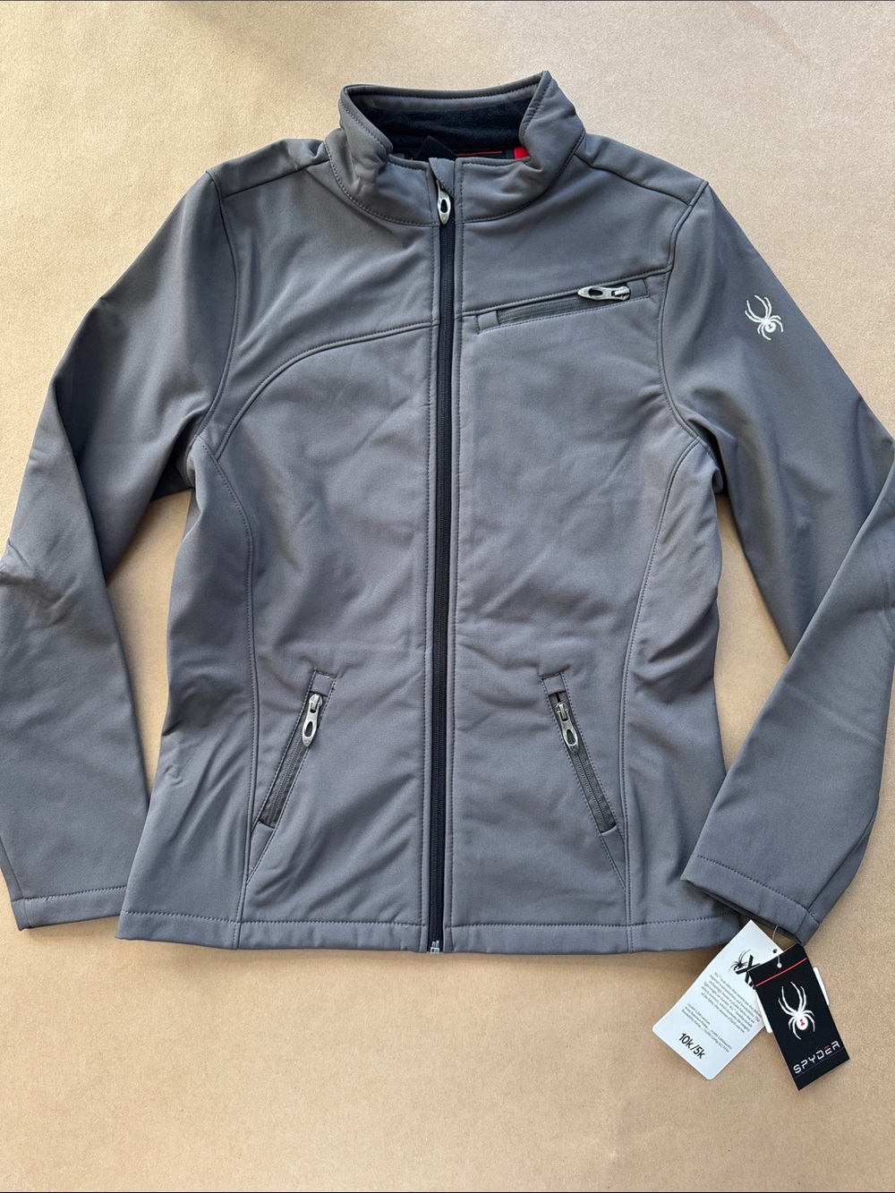 NWT Spyder Women's Gray Softshell Utility Jacket with Zip Pockets Fall, autumn